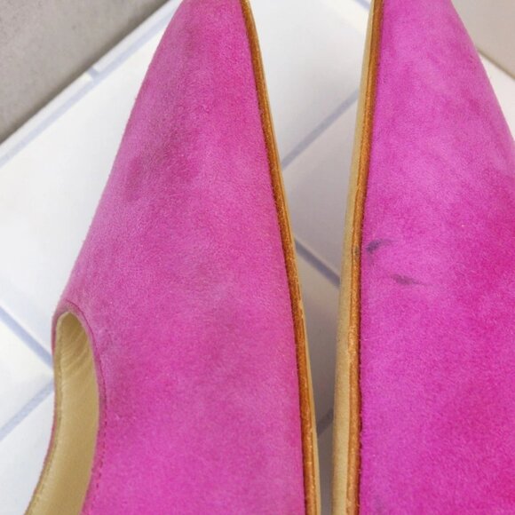 Manolo Blahnik Allura Pink Suede Slingback Pumps Pointed Toe Heels - Picture 10 of 14